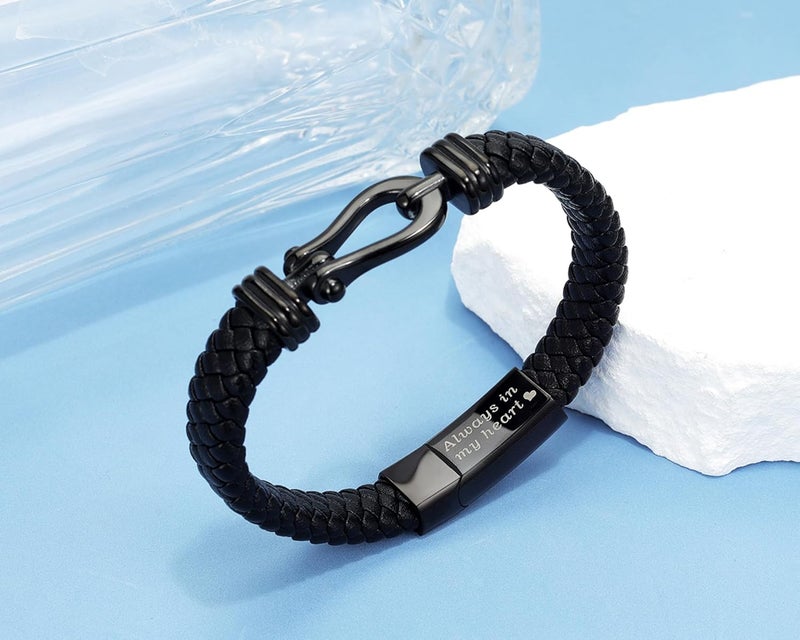 YOUFENG Urn Bracelet for Human Ashes Leather Cremation Knot Cross Bracelet Stainless Steel Keepsake Cuff Bangle Jewelry for Men - Image 4